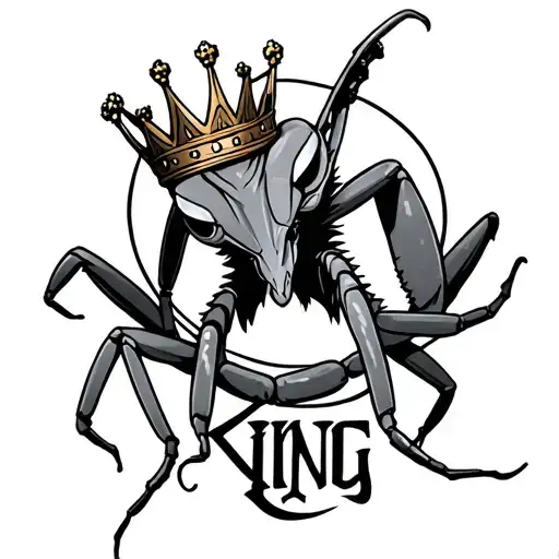 Mantis Tattoo Head With Word King Crown