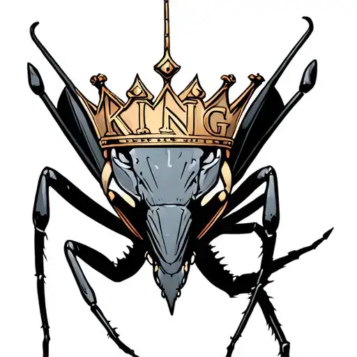Mantis Tattoo Head With Word King Crown
