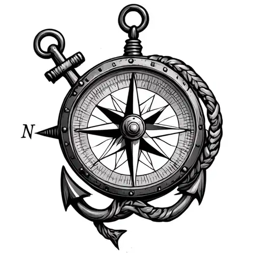 Old Vintage Compass With Anchor Intertwined