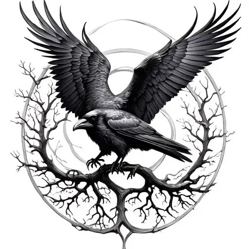 Odins Ravens And Tree Of Life