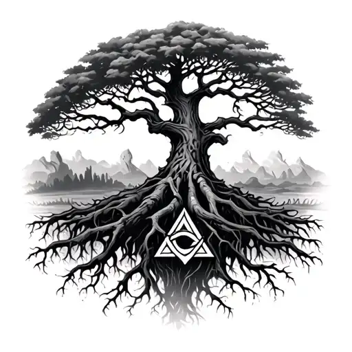 Gothic Tree With Valknut At The Bottom In The Roots