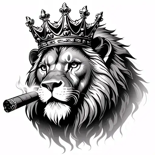 Lion Wearing Crown Smoking A Cigar