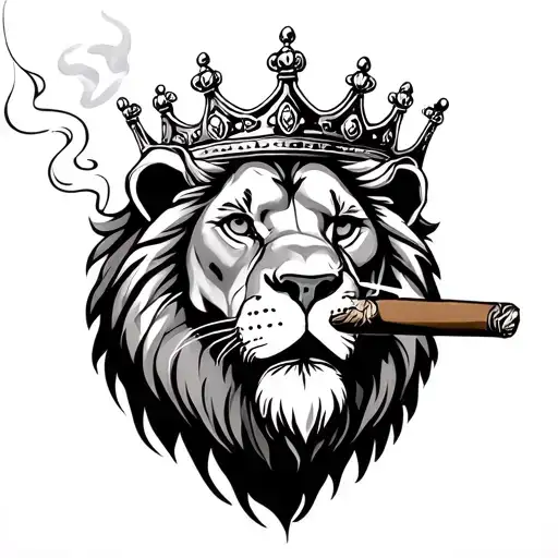 Lion Wearing Crown Smoking A Cigar