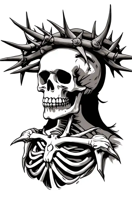 Crucified Skeleton Wearing Thorn Crown