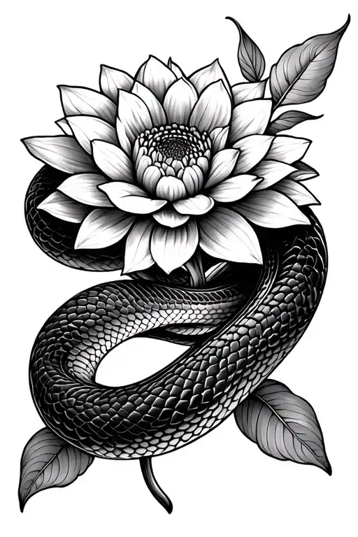 Snake Wrapping Around Dahlia Flower