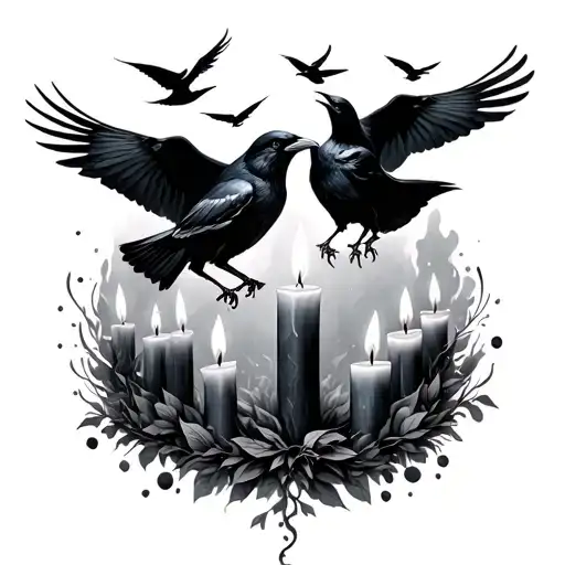 Crows Flying Around Candles