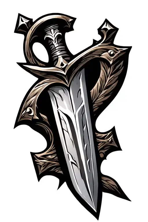 Dagger With Inlaid Crusifix Along The Blade And Hilt