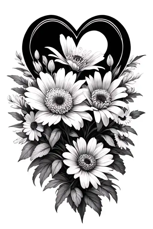 Asters And Paperwhite Flowers Intertwined Hearts