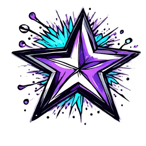 Star Tattoo With Purple And Blue