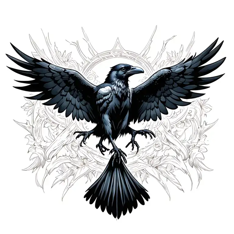 Raven With Deployed Wings