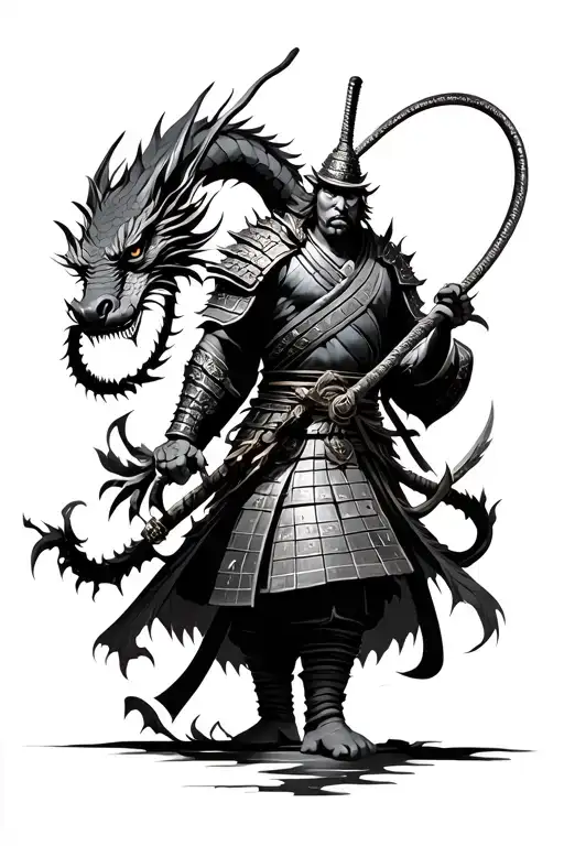Samurai Warrior With Dragon Wrapped Around The Warrior