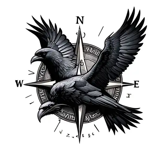 Odin's Ravens Flying Around The Vikings Rune Compass