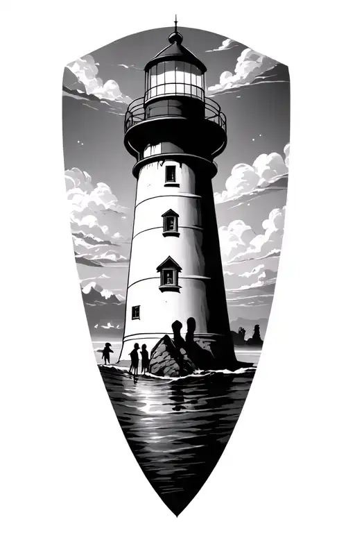 Lighthouse With Three Children
