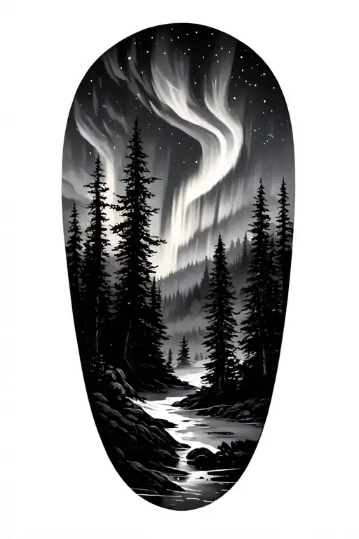 Northern Lights Forest Scene