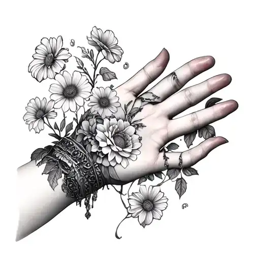 Victorian Dressed Hand With Flowers Growing Out The Palm