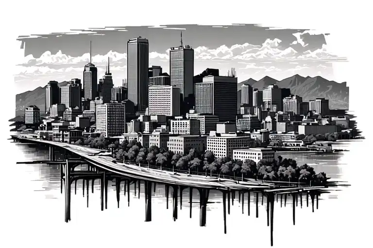 Denver Skyline With Mountains