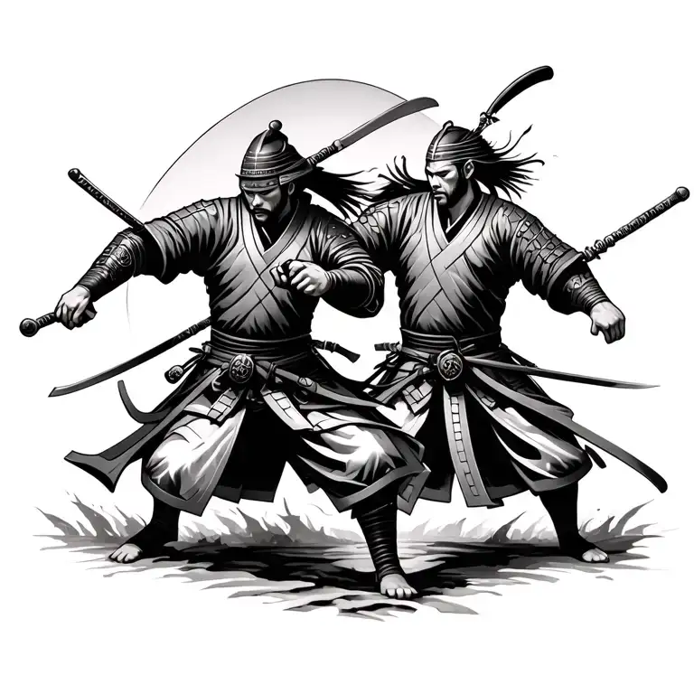 2 Samurai In The Middle Of A Battle