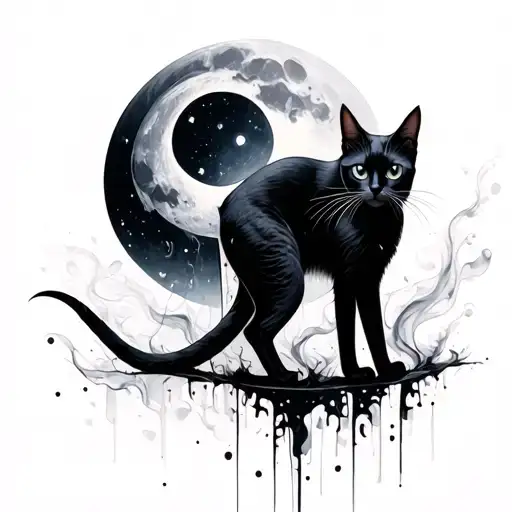 Slender Cat With A Moon And References With Abstract And Transparent Smoked Effects