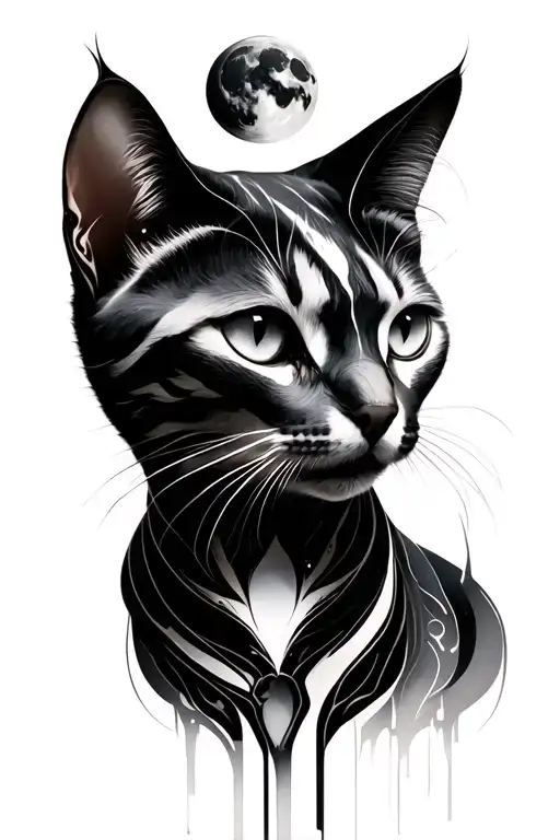 Slender Cat With A Moon And References With Abstract And Transparent Smoked Effects