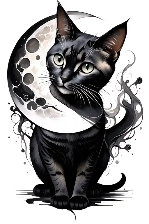 Slender Cat With A Moon With Abstract Trait And Transparent Smoked Effects