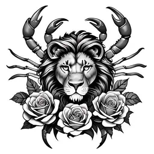Leo Lion Cancer Crab Surrounded By Roses