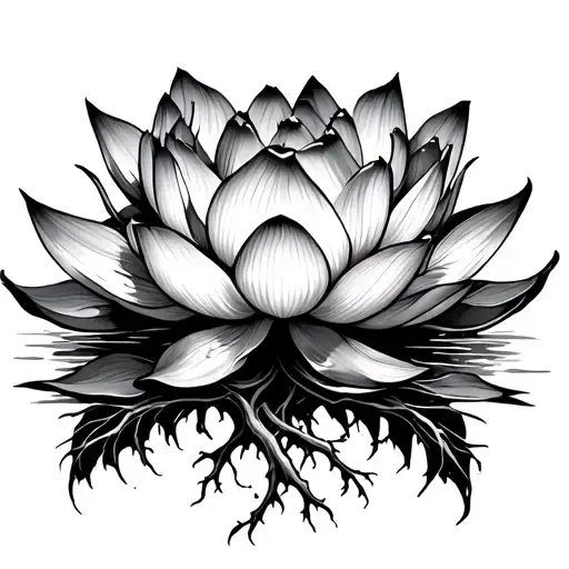Lotus With Branching Roots Beneath