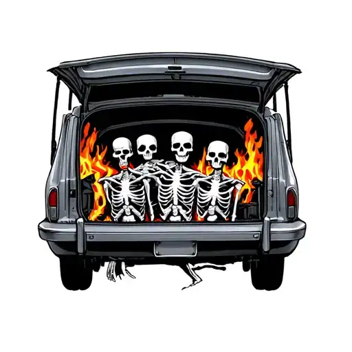 Station Wagon With Skeletons Inside And Fire