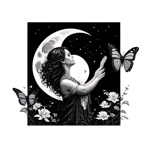 Butterfly Girl Reaching For Moon