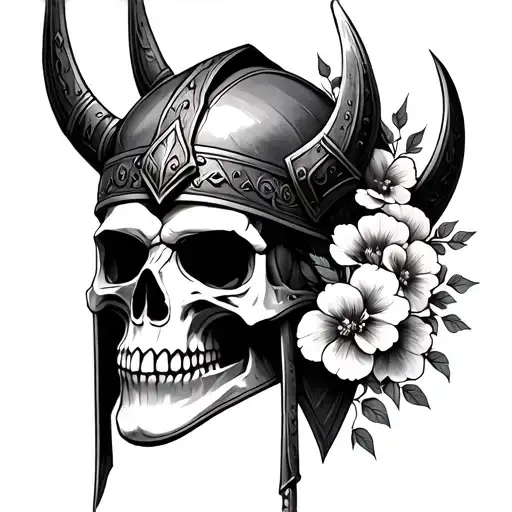 Skull Viking Helmet Flowers