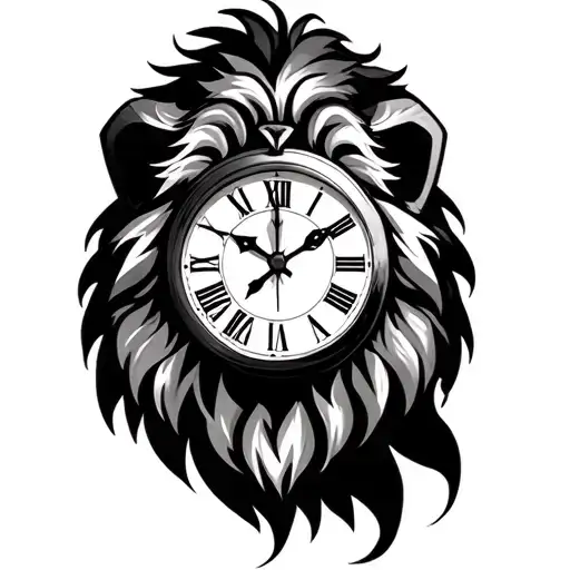 Lion Head With A Clock