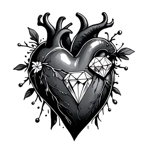 Black Real Heart With Diamond Inside