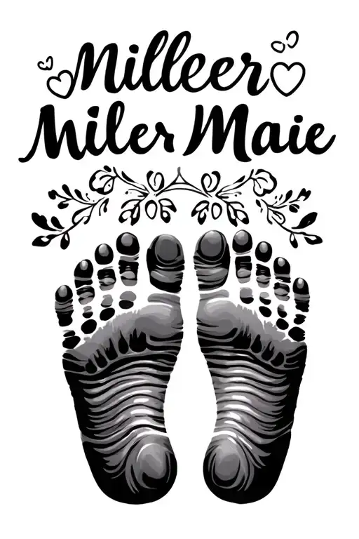 Baby Footprints And Hand Prints With The Name Miller Mae Above It