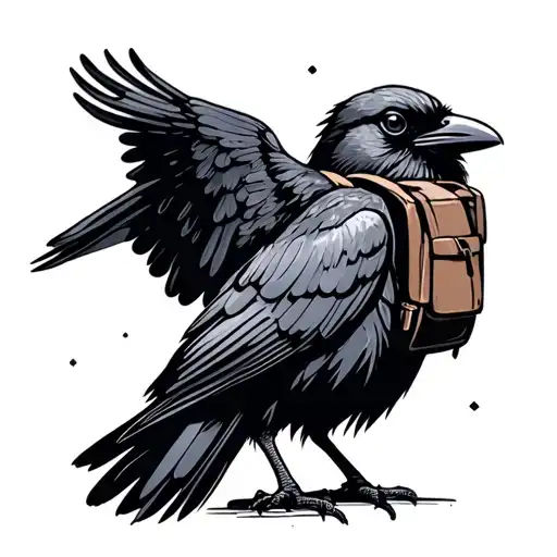 Simple Traditional Small Tattoo Crow With Backpack Standing