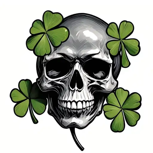 Skull And Four -Leaf Clover