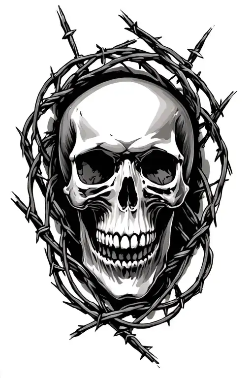 Skull And Barbed Wire Right Arm Sleeve