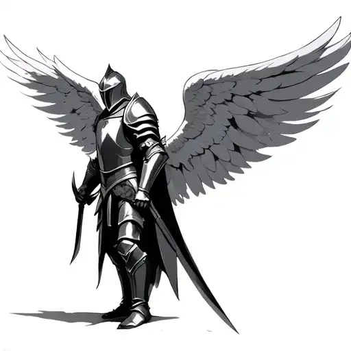 Knight With Medieval Armor With White Angel Wings