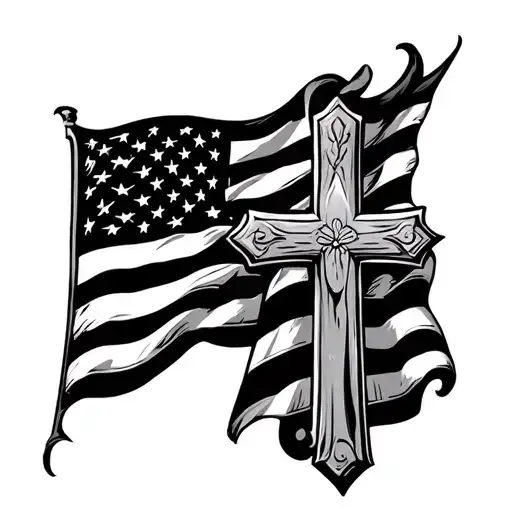 American Flag And Cross