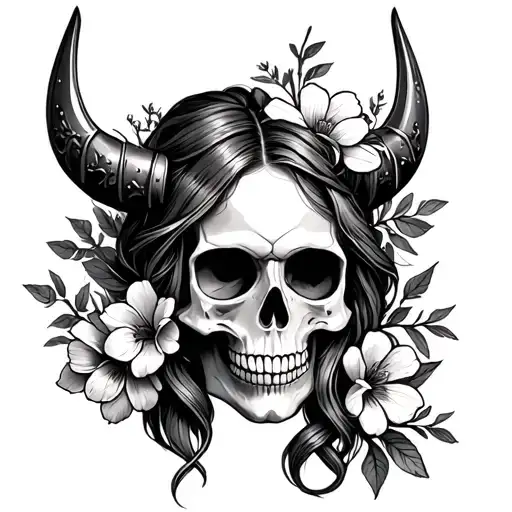 Feminine Viking Skull With Flowers Growing