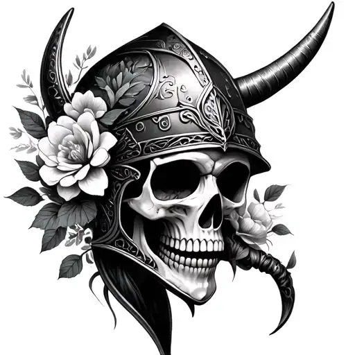Feminine Skull Viking Helmet With Flowers