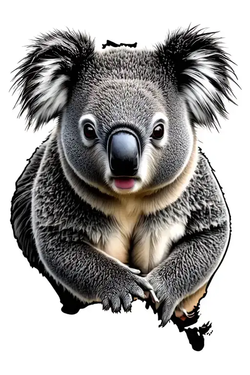 A Koala In Front Of A Australia Map Outline