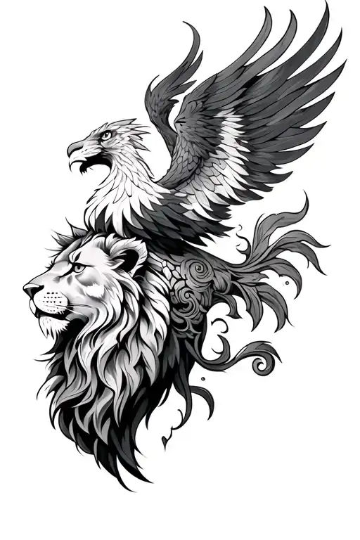Half Sleeve Phoenix With Lion