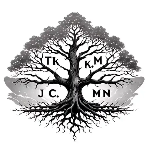 Tree Of Life With Letters T K In The Roots And J C M N Among The Branches