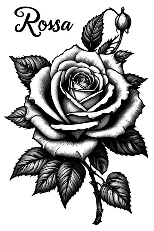 The Name Rosa In The Middie Of A Rose Stem With A Rose At The End