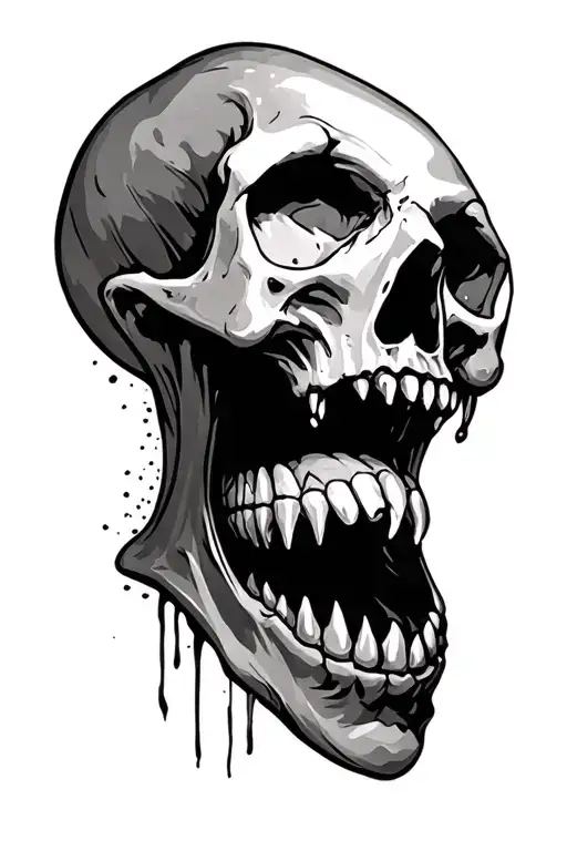 Skull Mouth Wide Open With Long Teeth