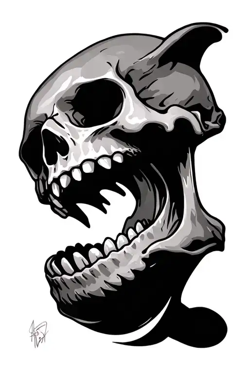 Skull Outline Mouth Wide Open With Long Teeth