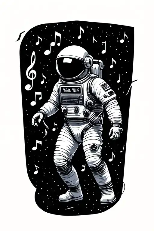 Spaceman With Radio And Music Notes Floating