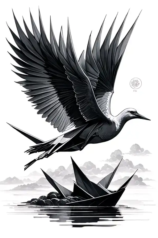 Paper Crane Turns Into Real Crane Flying