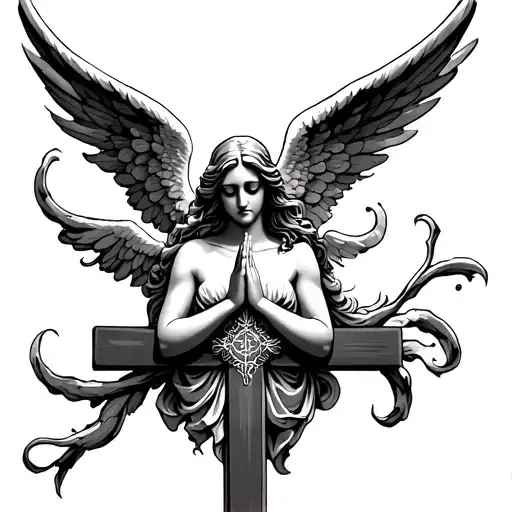 Angel Praying Behind Cross
