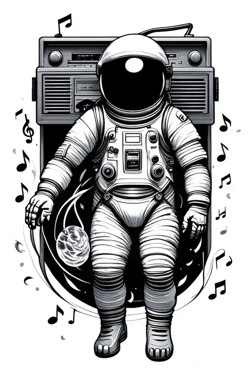 Spaceman Floating With Radio And Music Notes Floating