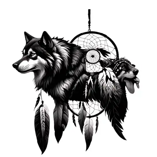 Native American Dream Catcher With Wolves